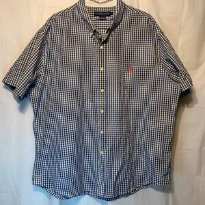 US Polo Assn Button Up Short Sleeve Shirt with Pocket Mens XXL Gingham Office